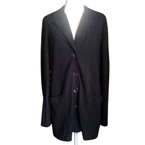 Chico's Black Button Front Ponte Knit Cardigan Jacket Duster Size 1 Medium
